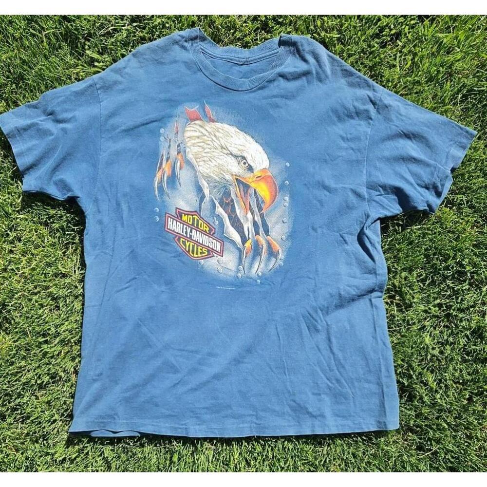 Vintage Single Stitch Y2K Men's Harley-Davidson Blue T-Shirt